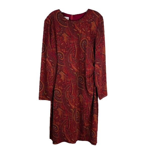 Vintage Dresses & Skirts - Vintage orange red rust paisley midi dress 14
